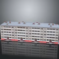 3D Rendered Apartment Building Model With White Exterior Red Base Gray Roof And Multiple Windows