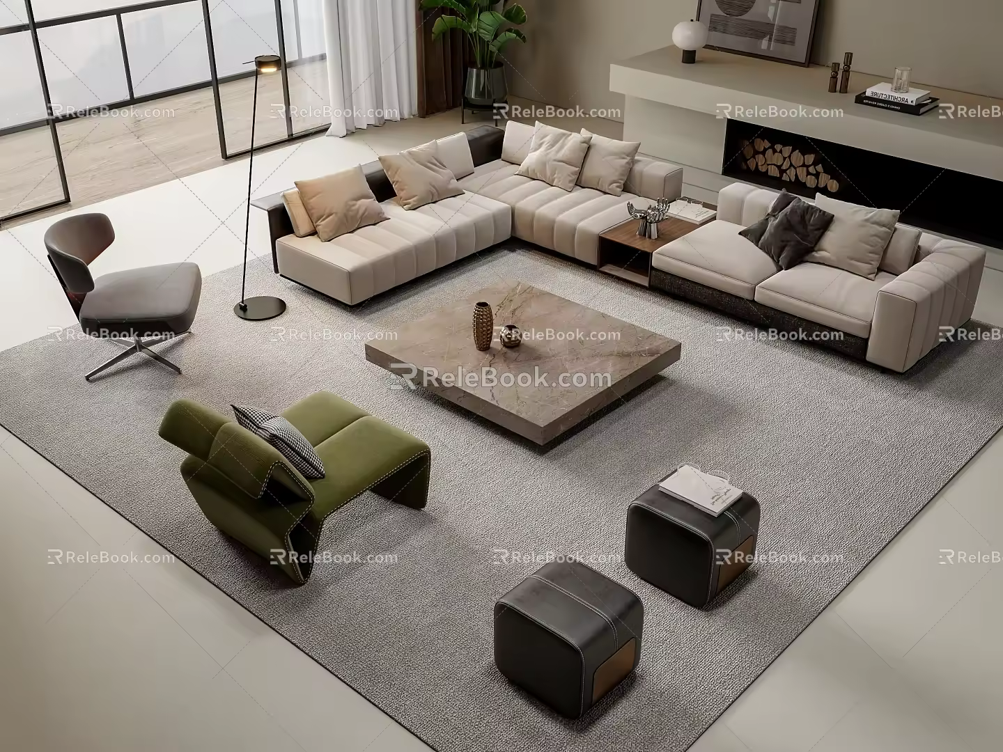 Modern sofa coffee table combination 3d model