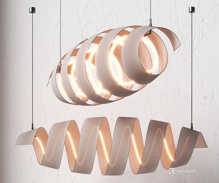 Modern Spiral Wave Design Hanging Lamp With LED Illumination For Interior 3d model 