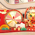 Chinese New Year Decoration In Shopping Mall With Spin Wheel Lion Dance Figure And Gifts