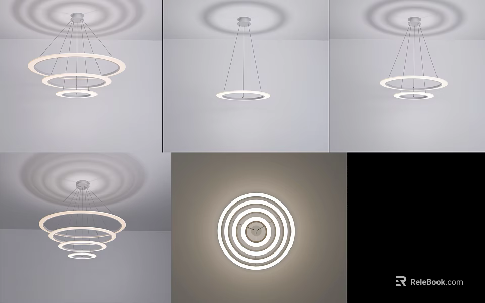 Modern Circular Ring Lighting Combinations with Multiple Layers and Shadow Effects 3d model 