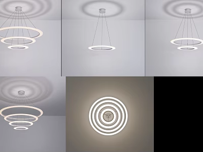 Modern Circular Ring Lighting Combinations with Multiple Layers and Shadow Effects 3d model