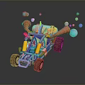 Blue Off Road Car With Large Tires Colorful Decorations And Bubbles Around