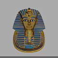 Ancient Egyptian Pharaoh Golden Mask With Blue Striped Headdress And Intricate Gold Details