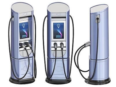 Modern Industrial Electric Vehicle Charging Stations With Display Screens And Charging Cables 3d model