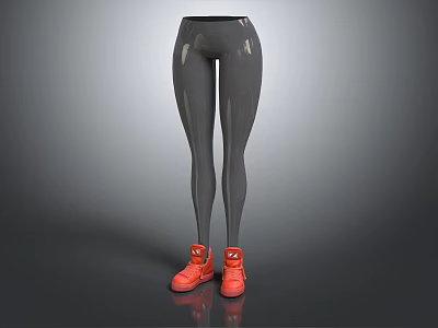 Gray Fitted Leggings With Red Sports Sneakers For Casual Wear 3d model