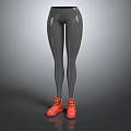 Gray Fitted Leggings With Red Sports Sneakers For Casual Wear