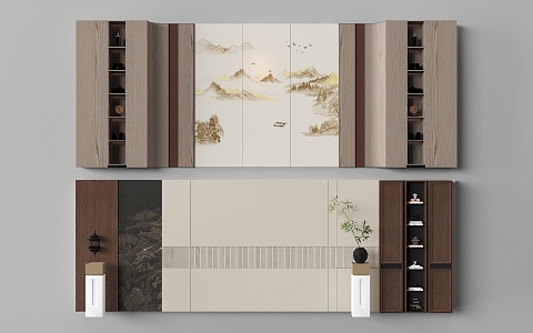 New Chinese Tea Room Background Wall 3d model