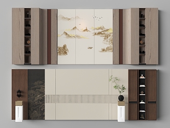 New Chinese Tea Room Background Wall 3d model