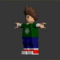 Lego Minifigure With Brown Hair Green Star Shirt Blue Pants Striped Shoes Outstretched Arms Smiling