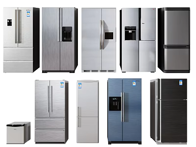 Various Styles Of Modern Refrigerators And Freezers With Different Designs And Colors 3d model