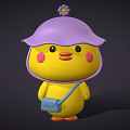 Cute Yellow Chicken Doll With Purple Hat Flower Pink Cheeks Blue Bag And Orange Feet