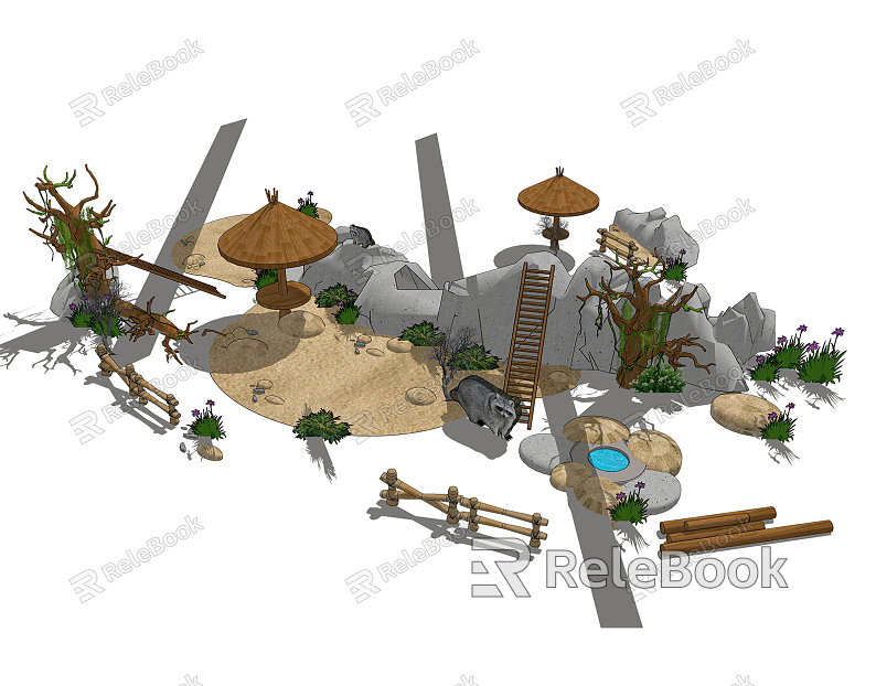 Modern landscape sketch group landscape staircase dry landscape model