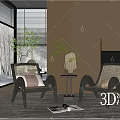 Modern Living Interior With Rattan Chairs Small Round Table And Wooden Wall