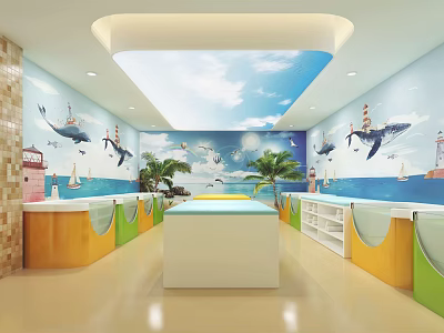 Indoor Kids Swimming Pool with Colorful Facilities Decorative Murals and Safe Environment 3d model