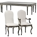 Elegant Dining Table Set With Intricate Carvings Black Tabletop And Silver Decorative Legs