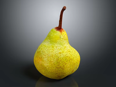 Fresh Yellow Speckled Pear With Brown Stem On Dark Background Shiny Surface 3d model