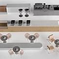 Modern Bar Counter Design With Stone Top Wooden Accent Bar Stools And Dining Tables