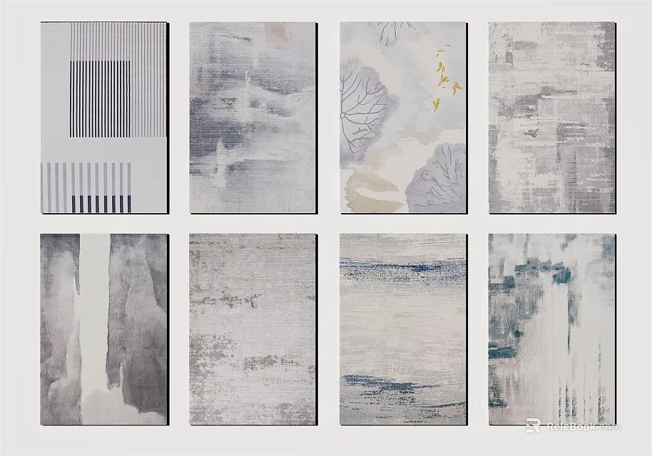 Modern Square Rugs With Abstract Patterns And Geometric Textures In Neutral Tones 3d model