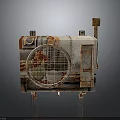 Rusted Vintage Electronic Appliance With Industrial Metal Casing And Fan Grille