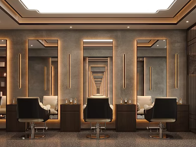Modern Luxury Beauty Hair Salon Interior Design With Backlit Mirrors And Professional Comfortable Styling Chairs 3d model