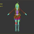 3D Model of Colorful Female Character With Purple Hair Purple Outfit And Brown Boots
