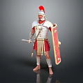 Roman Soldier Character in Historical Armor With Red Plumed Helmet Shield and Sword