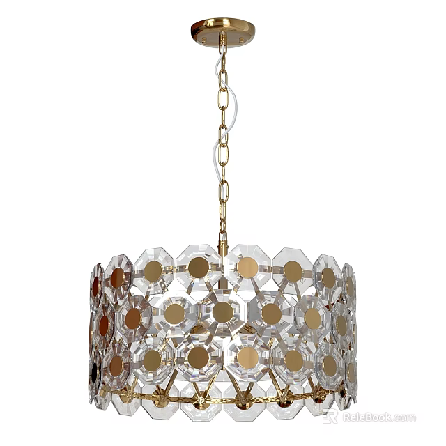 Modern Crystal Chandelier with Geometric Octagonal Design and Gold Hanging Chain 3d model 
