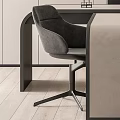 Modern Office Desk With Curved Design Black Chairs And Bookshelves Filled With Books Decorative Items