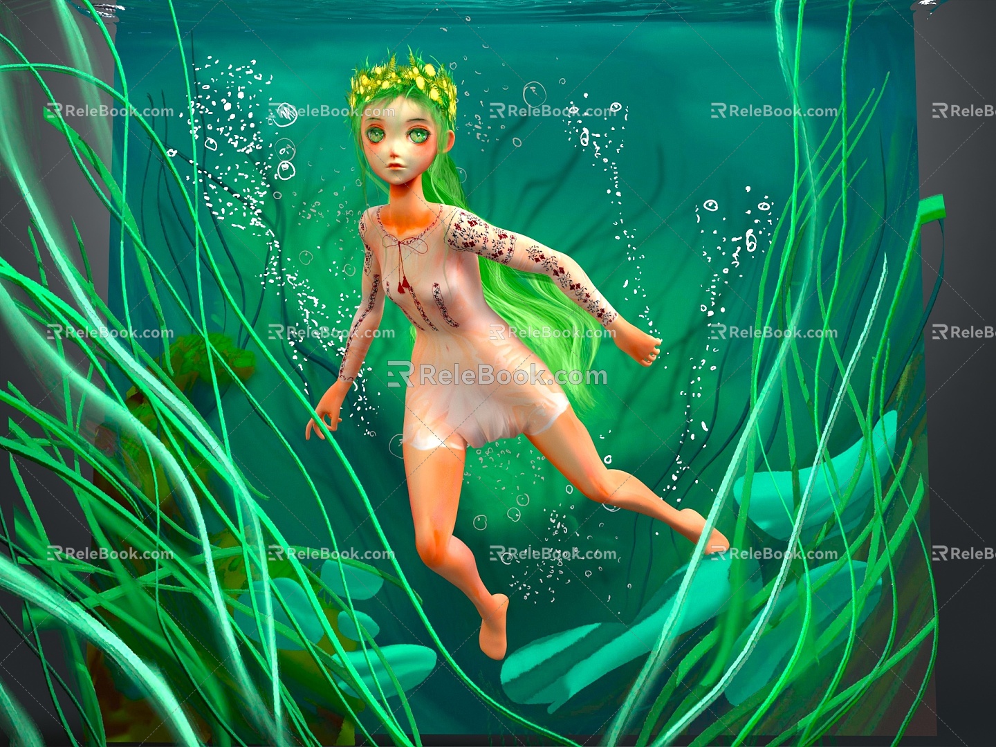 Modern game character mermaid sea beast ichthyosaur sea monster sea monster deep sea monster 3d model