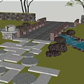 Garden Stepping Stones Path With Stone Slabs Green Grass And Trees