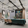 Modern Curtain and Fabric Showroom With Various Colored Fabrics Table Chairs and Plants