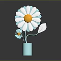 White and Light Blue Petal Flower with Yellow Center and Leaf in Light Blue Vase