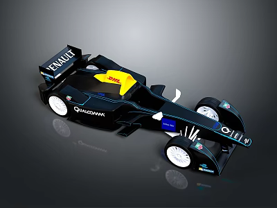 Sleek Black Renault Formula 1 Race Car With Qualcomm Shell Sponsors And Aerodynamic Design 3d model