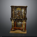 Antique Ornate Chest of Drawers With Dark Wood Gold Accents And Carved Details