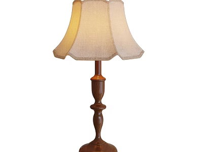 Classic Table Lamp With Cream Fabric Lampshade And Carved Dark Brown Wooden Base 3d model