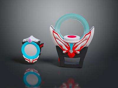 Clothing Accessories With Two Different Sizes Blue Ring White Red Black Wing Design Elements 3d model