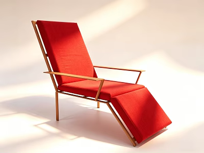 Red Lounge Chair With Golden Metal Frame Modern Contemporary Design Armrest And Adjustable Footrest 3d model