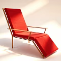 Red Lounge Chair With Golden Metal Frame Modern Contemporary Design Armrest And Adjustable Footrest