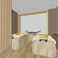 Luxurious SPA Room Interior With Massage Beds Wooden Floor And Wall Decor