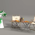 Cozy Tea Break Area With Wooden Table Chairs Fruits And Flower Decorations