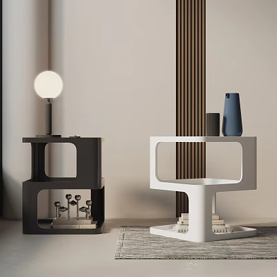 Modern Black and White Bedside Tables With Table Lamp Vase And Decorative Accents 3d model