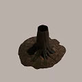 Natural Stone and Wood Tree Stump with Mossy Roots and Fallen Leaves 3d model