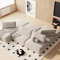 Modern Light Sofa and Coffee Table Set with Cushions Blanket and Living Room Rug