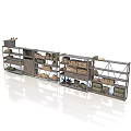 Metal Storage Shelves With Multiple Layers Holding Wooden Boxes And Baskets
