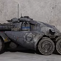 Military Tank With Four Armed Soldiers In Uniform Standing Before Gray Wall