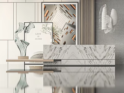 Modern Reception Desk Interior Design With Marble Counter Sculpture And Mirror 3d model