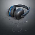 Black Computer Headphones With Blue Accents And Wired Over Ear Design