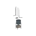 Cylindrical Blue Washbasin on Black Metal Stand with Grey Wall Background