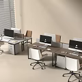 Modern Office Desks With Computers White Chairs And Dividers In Workspace Setup